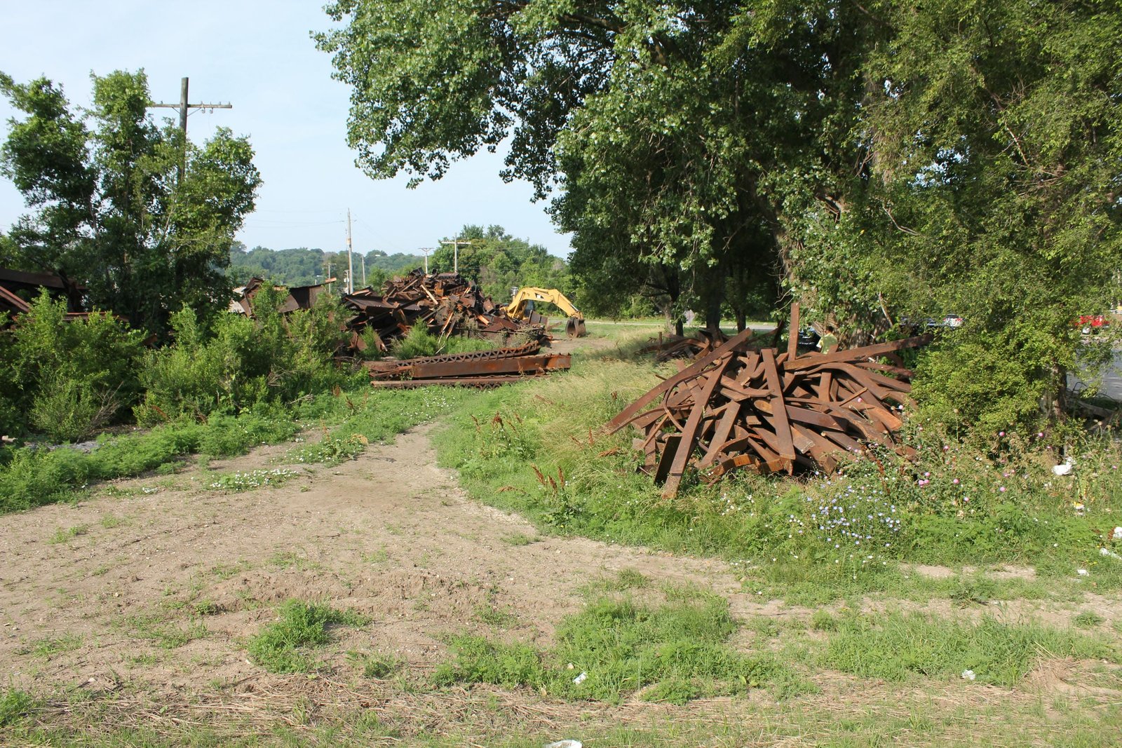 Piles of scrap steel from bridge during demolition